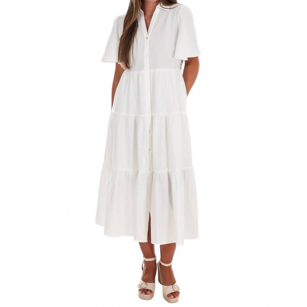 NEW IN FEBRUARY follow your arrow button down midi dress in off white